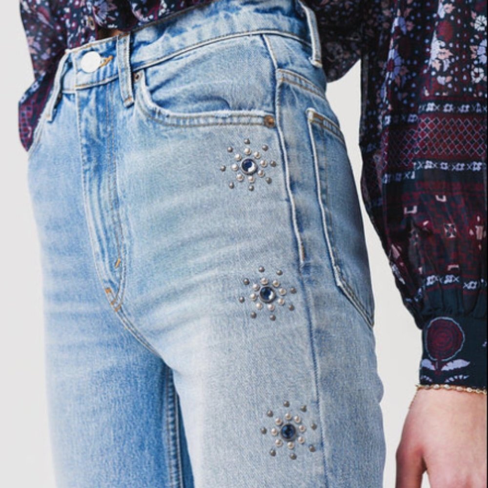Redone Denim '70s Loose Flare Leg Jeans Indigo Stud - Picture 14 of 15